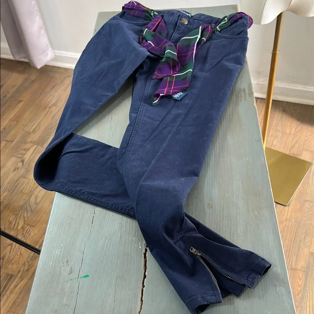 RALPH LAUREN Navy Pants with Plaid Belt